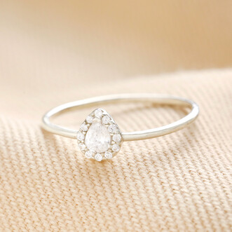 Sterling Silver Crystal Teardrop Ring