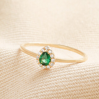 Gold Sterling Silver Green Teardrop Crystal Ring