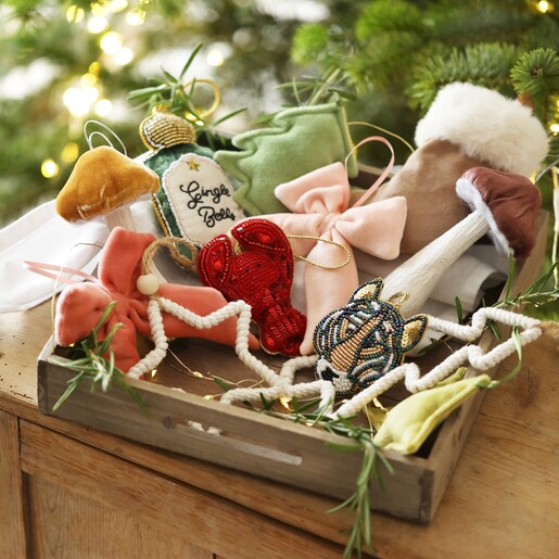 Personalised Pink Velvet Bow Hanging Decoration with other decorations available