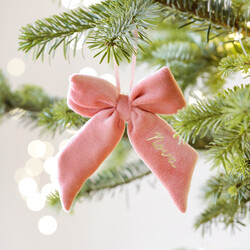 Personalised Rose Pink Velvet Bow Hanging Decoration