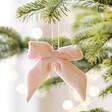 Pink Velvet Bow Hanging Decoration hanging on Christmas tree