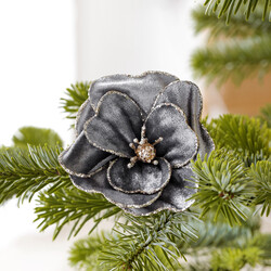 Rounded Grey Velvet Flower Clip