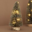 Small Light Up LED Tree Ornament against natural coloured background with lights turned on
