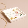 Beautiful Day Square Trinket Dish with jewellery inside against neutral coloured background