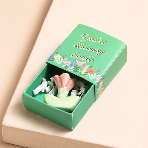 Tiny Matchbox Blooming Lovely Ceramic Flower Token in Box