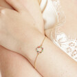 Close Up of Model Wearing Colourful Crystal Wreath Charm Bracelet in Gold