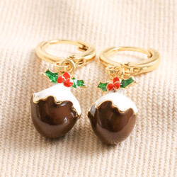 Christmas Pudding Huggie Hoop Earrings in Gold