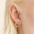 Colourful Crystal Wreath Stud Earrings in Gold on model
