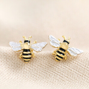 Enamel Bumblebee Stud Earrings in Gold