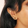 Close Up of Model Wearing Set of Four Enamel Woodland Stud Earrings in Gold