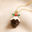 Christmas Pudding Necklace in Gold on Beige Fabric