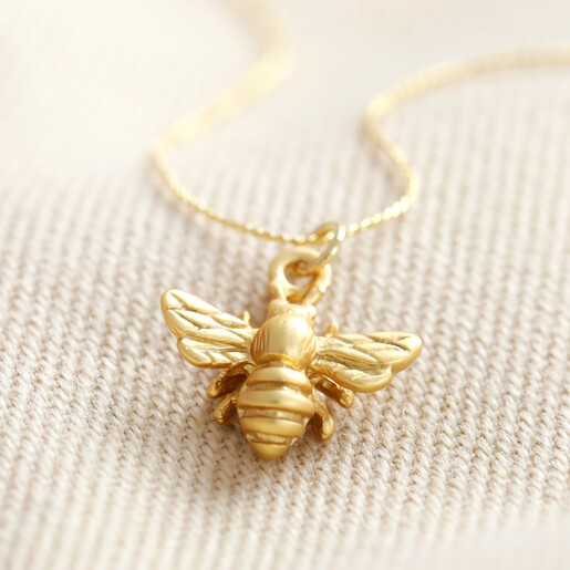 Diamond Bee Pendant in Yellow Gold Plated Sterling Silver