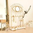 Jewellery Stand and Mirror with Terrazzo Base in lifestyle shot on table top