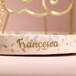 Close up of personalisation on sunshine Personalised Jewellery Stand with Terrazzo Base