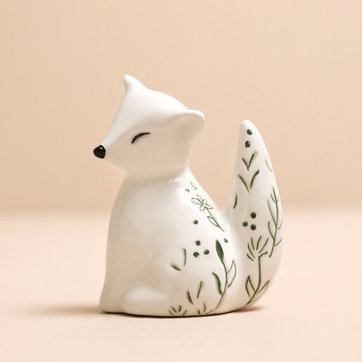 Ceramic Fox Ring Holder on Pink Surface