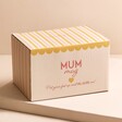 Ceramic Pink Heart Mum Mug in decorative packaging box against neutral coloured backdrop