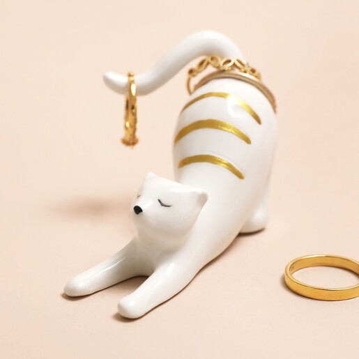 Ceramic Stretching Cat Ring Holder Homeware Lisa Angel