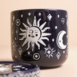 Midnight Blue Sun and Moon Planter and Tray in front of beige coloured backdrop