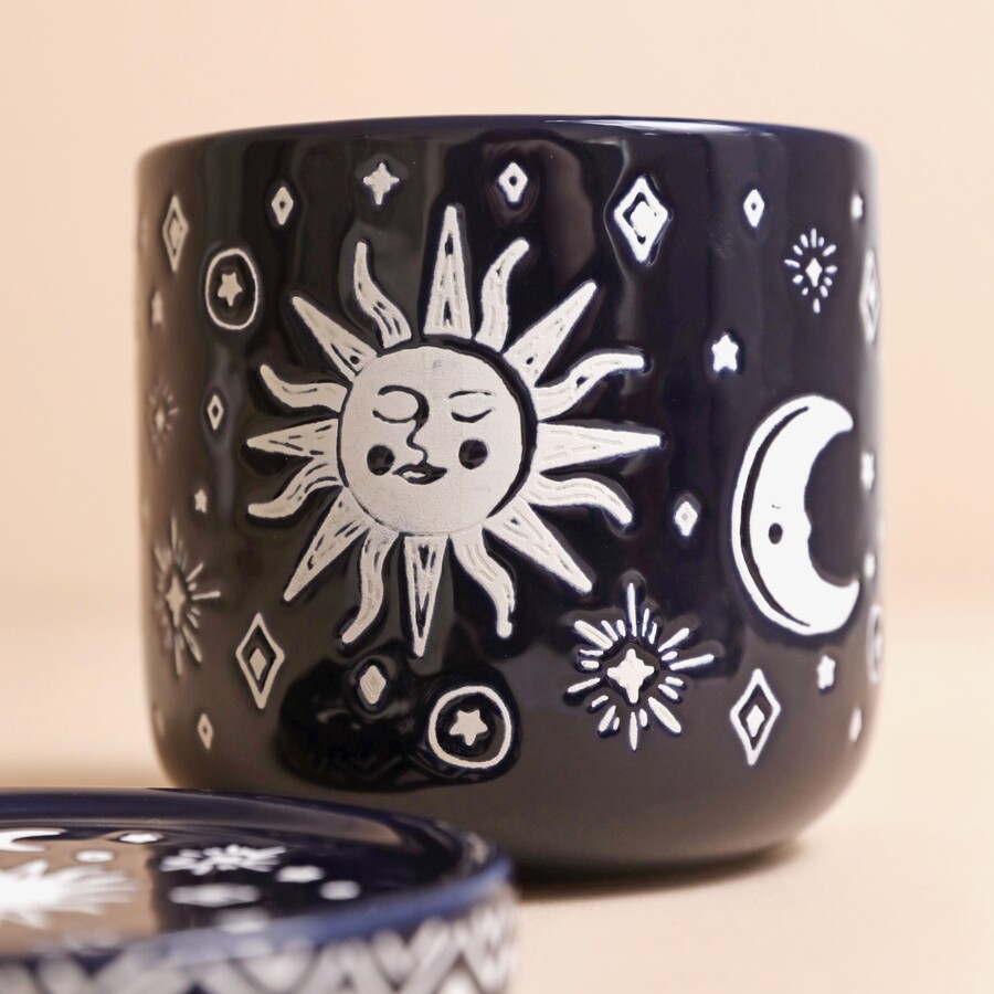 Midnight Blue Sun And Moon Planter And Tray Lisa Angel