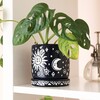 Midnight Blue Sun and Moon Planter and Tray with plant inside on white shelf with mister in background