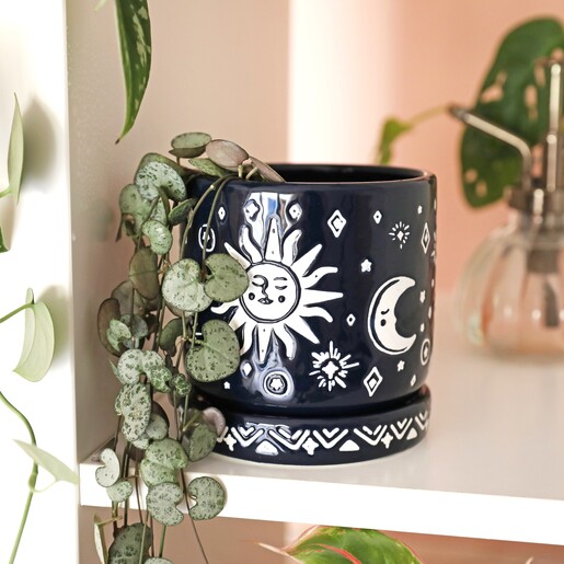 Midnight Blue Sun And Moon Planter And Tray Lisa Angel