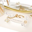 Sausage Dog Quote Trinket Dish on top of white backdrop with jewellery inside