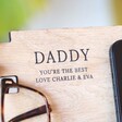 Close Up of engraving on Personalised Message Wooden Accessory Stand