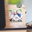 Close Up of Family Photo on Personalised Photo Wooden Phone Accessory Stand