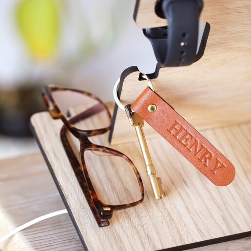 Personalised Photo Wooden Phone Accessory Stand Close up of Accessories on Personalised Photo Wooden Phone Accessory Stand