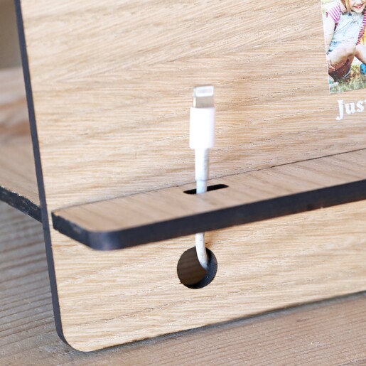 Phone Charging Port Phone Charger Port on Personalised Photo Wooden Phone Accessory Stand