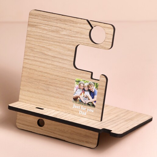 Personalised Photo Wooden Phone Accessory Stand Empty Personalised Photo Wooden Phone Accessory Stand on Pink Surface