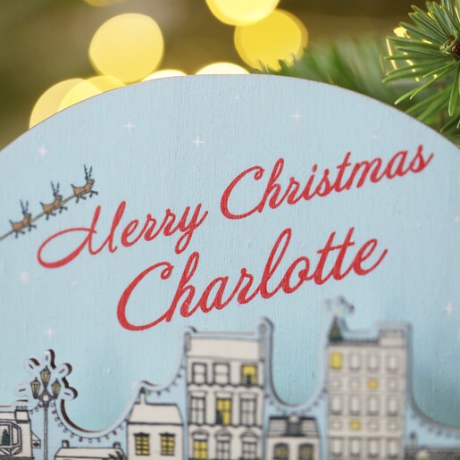 Close up of personalisation on Personalised Wooden Market Cutout Advent Calendar topper