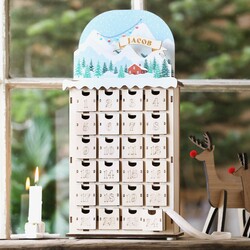 Personalised Wooden Snowy Hills Cutout Advent Calendar