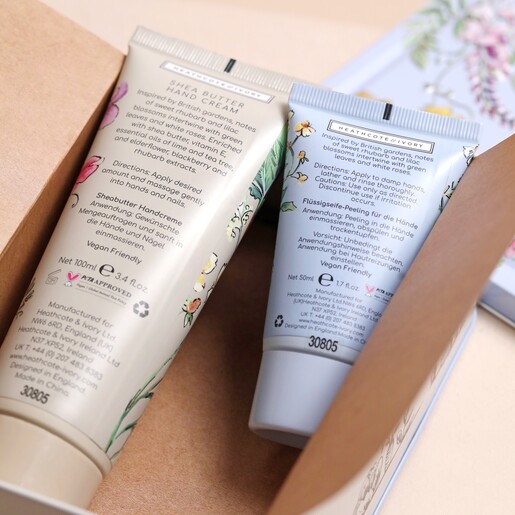 In The Garden Vegan Hand Care and Essentials Tin Back of Hand wash and Hand Cream Tubes in In The Garden Vegan Hand Care and Essentials Tin