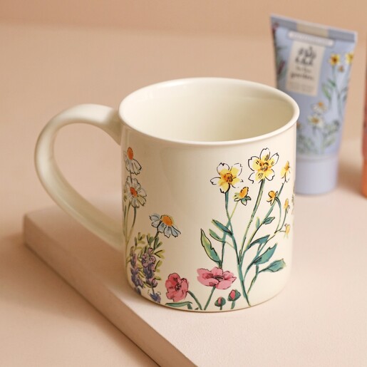 Mug in In The Garden Tea Break Hand Essentials Set on Beige Surface