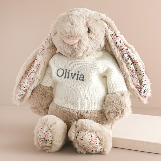 Personalised Blossom Bunny Toy Jumper Jellycat Lisa Angel