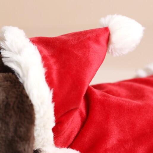 Close up of hood on Jellycat Winter Warmer Otto Sausage Dog Soft Toy