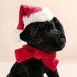 Close up of Jellycat Winter Warmer Pippa Black Labrador Soft Toy against neutral coloured backdrop