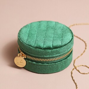 Quilted Velvet Jewellery Case in Forest Green