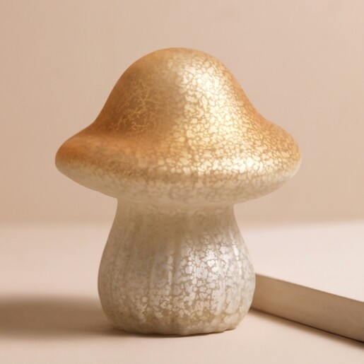 Medium Neutral Glass Mushroom Light on Pink Background