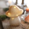 Medium Neutral Glass Mushroom Light in lifestyle shot on wooden table