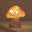 Small Pink Glass Mushroom Light Lit in Darkened Room 