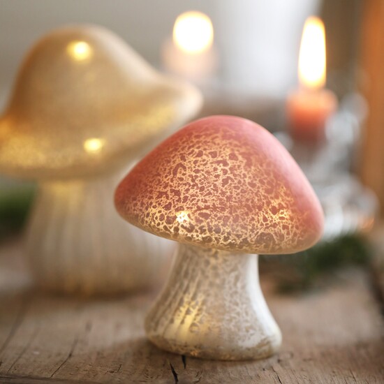 Small Pink Glass Toadstool LED Light