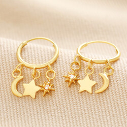 Gold Sterling Silver Celestial Charm Huggie Hoop Earrings