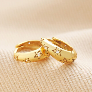 Gold Sterling Silver Crystal Daisy Star Dome Huggie Hoop Earrings