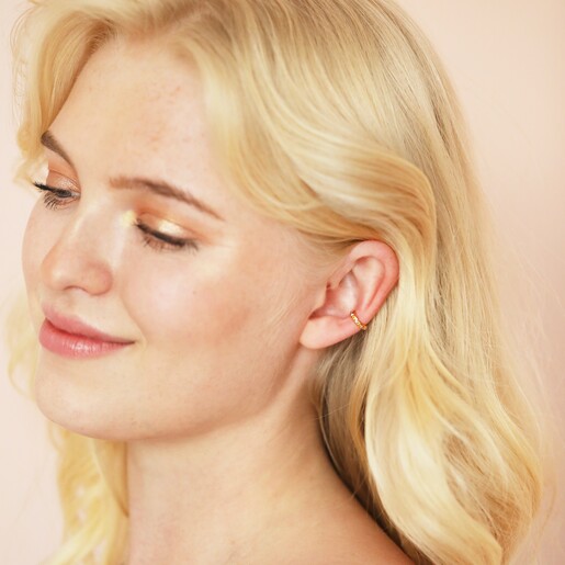 Model Wearing Gold Sterling Silver Crystal Ear Cuff