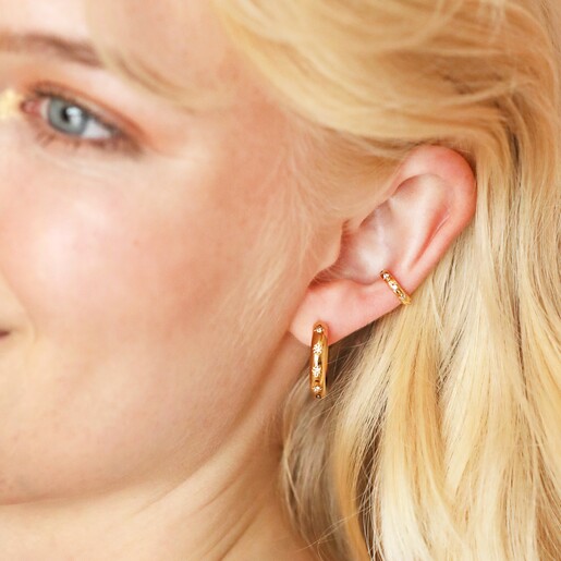 Close up ofGold Sterling Silver Crystal Ear Cuff on Model