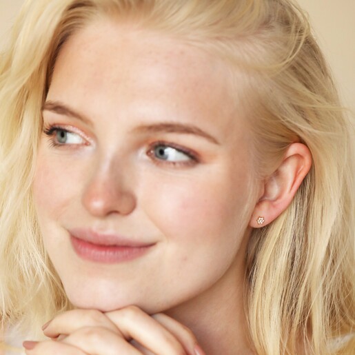 Gold Sterling Silver Crystal Cluster Flower Stud Earrings on Model