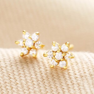 Gold Sterling Silver Crystal Cluster Flower Stud Earrings