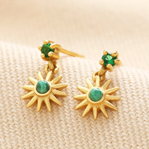 Green Crystal and Malachite Sun Drop Earrings
